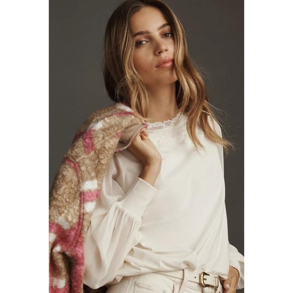 Tiny Anthropologie Long-Sleeve Mock-Neck Lace Embellished Top - Picture 2 of 12